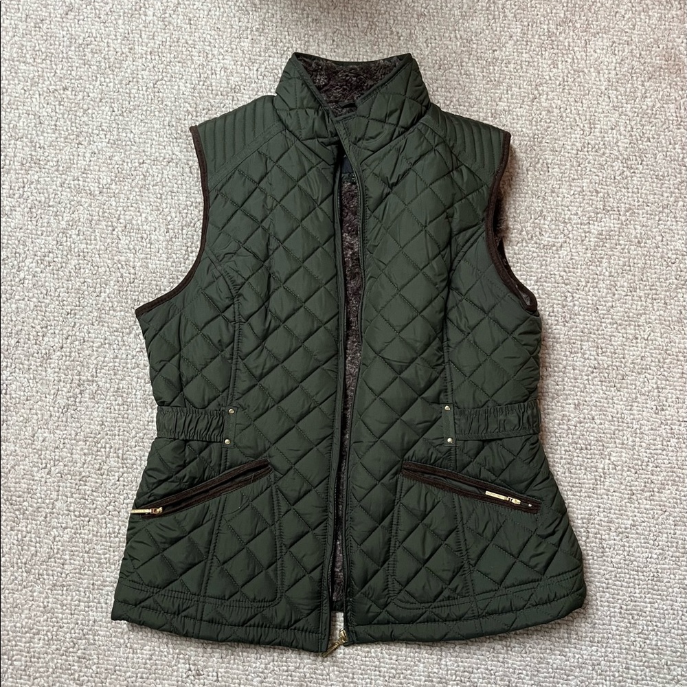 Quilted army green fur lined vest